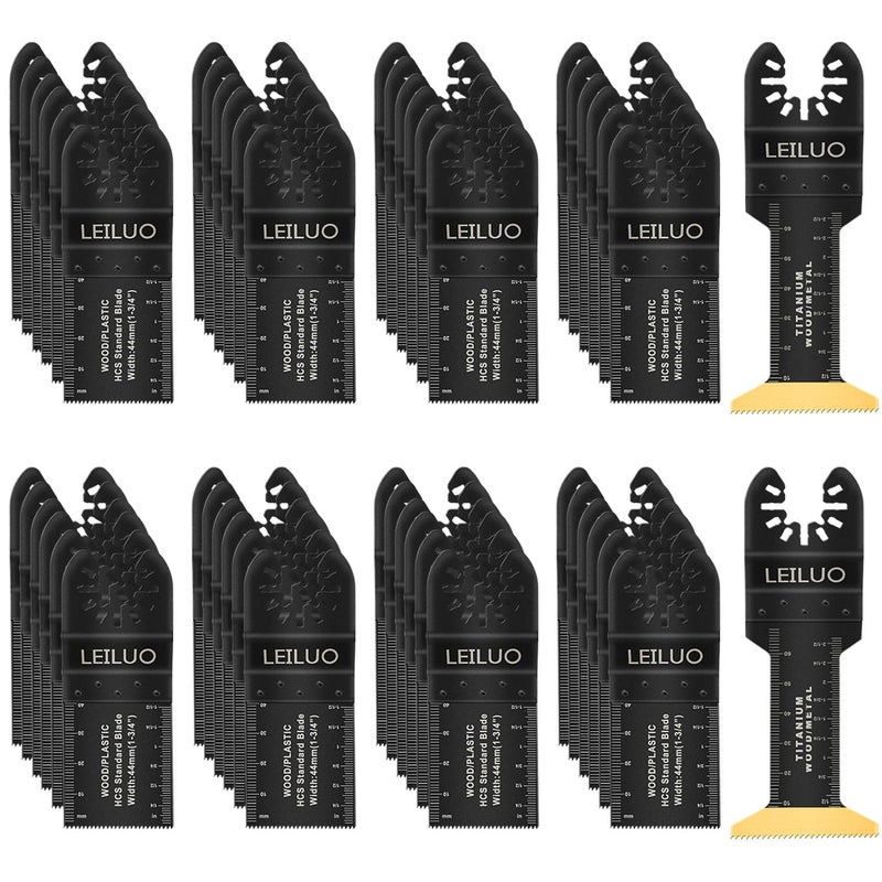 LEILUO 50 Pcs Oscillating Tool Blades Set Extra Long Titanium Multitool Saw Blades with Storage Bag Universal Fit Cutting Accessories for Wood Nails Drywall PVC Trim Home Renovation - Image 1